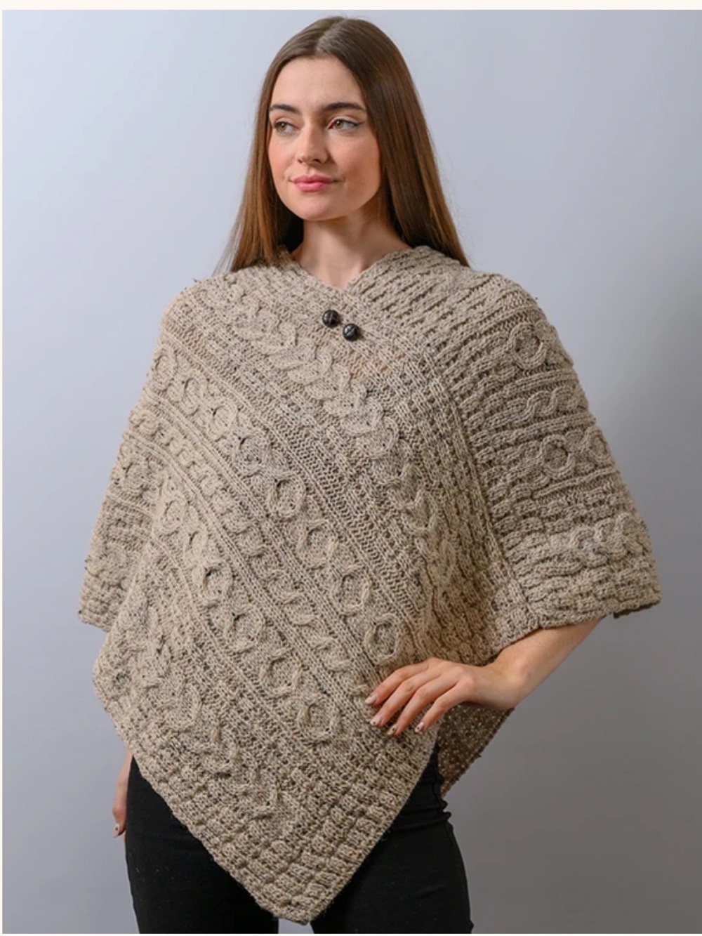 Aran Cable Wool Poncho in Skiddaw Made in Ireland
